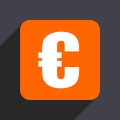 Euro orange flat design web icon isolated on gray background