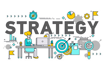 Thin line flat design banner of business