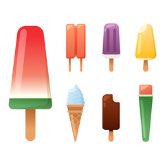 Set ice cartoon colorful cream dessert vector illustration watermelon food sweet cold isolated icon snack cone tasty fruit frozen candy collection