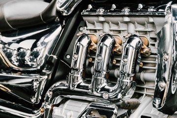 Obraz premium Motorcycle Chrome Engine Block Closeup