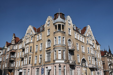 Fototapeta na wymiar Street with Art Nouveau buildings in Poznan.