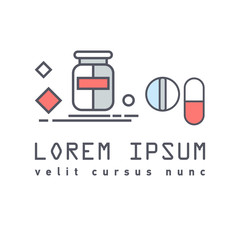 Vector flat icon of medical bottle  pills, vitamins, capsules