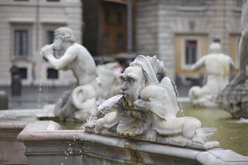 The sculptural element of the Moor Fountain in Navona Square. Rome, Italy.