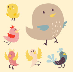 Cute birds vector set illustration cartoon colorful