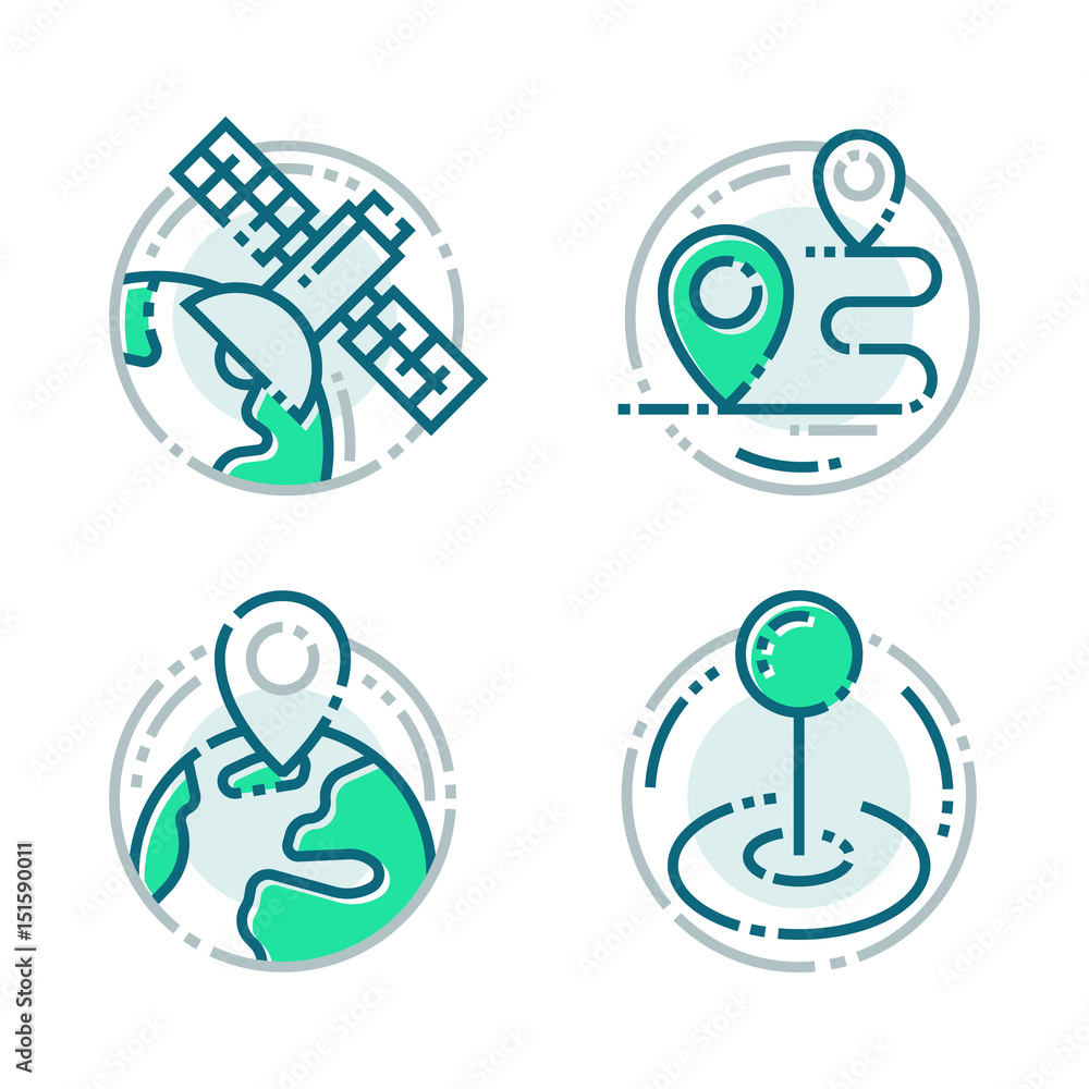 Poster navigation direction maps sign traffic and more thin line icons set vector illustration