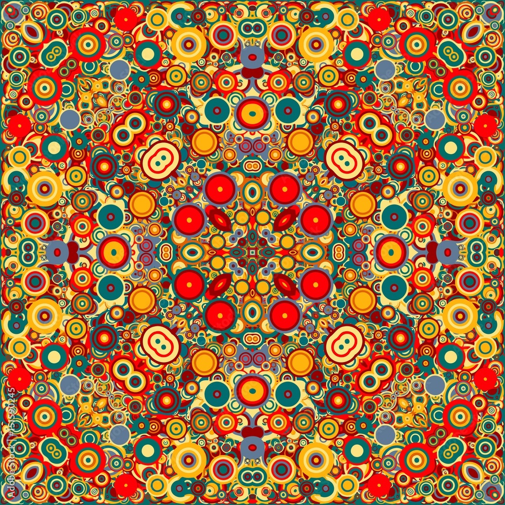 Poster seamless background abstract floral symmetrical pattern colorful folklore set of geometric elements