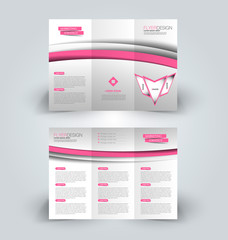 Brochure template. Business trifold flyer.  Creative design trend for professional corporate style. Vector illustration. Pink color.