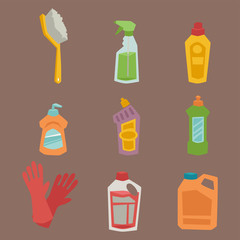 Cleanser bottle chemical housework product care wash equipment cleaning liquid flat vector illustration.