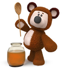 3d illustration bear with honey jar