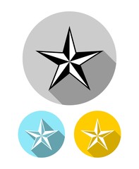 Set of five pointed star icons with long shadow in flat style