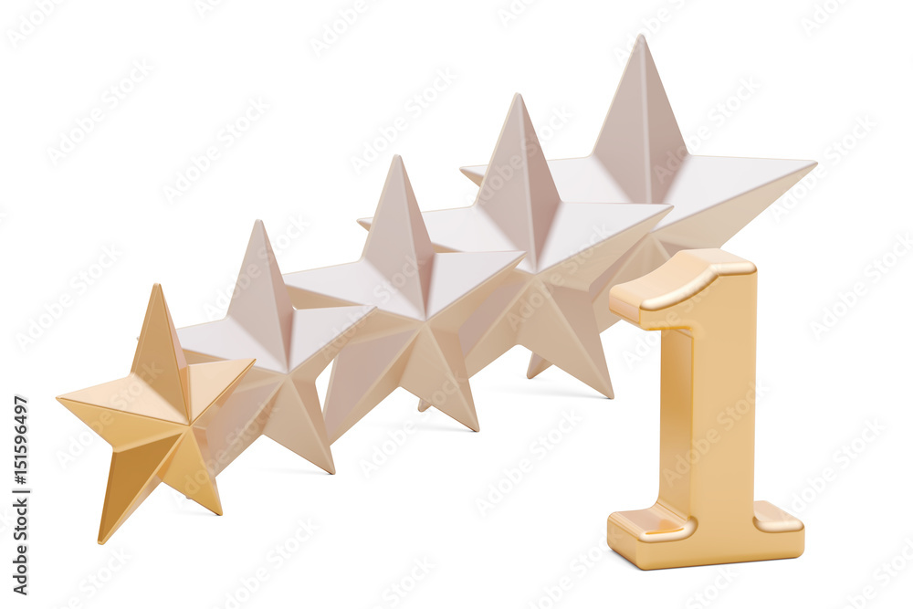 Poster 1 stars rating concept, 3d rendering