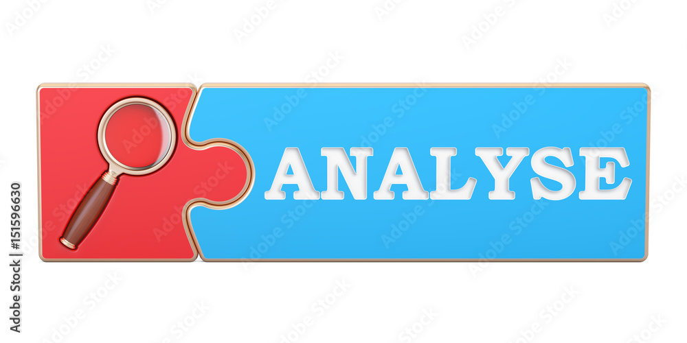 Poster analyse concept, from puzzle with magnifier. 3d rendering