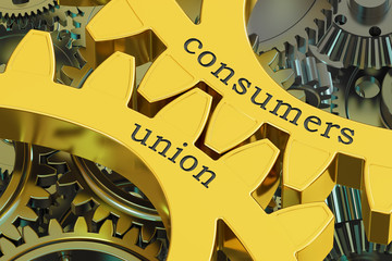 Consumers Union concept on the gears, 3D rendering