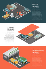 Parking Isometric Banners Set