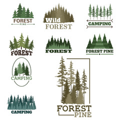 Tree outdoor travel green silhouette forest badge coniferous natural logo badge tops pine spruce vector. © creativeteam