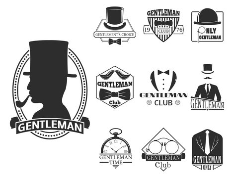 Vintage style design hipster gentleman vector illustration badge black silhouette element.