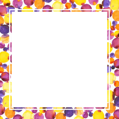 Frame watercolor. Hand painted background yellow, orange, violet, pink shapes. Abstract painting.