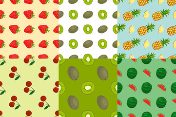 Cartoon fresh fruits in flat style seamless pattern food summer design wallpaper vector illustration.