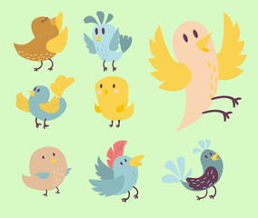 Cute birds vector set illustration cartoon colorful