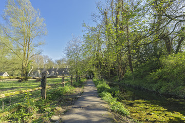 Empty Walking Path Across Historic Cottage in Cotswold, United Kingdom