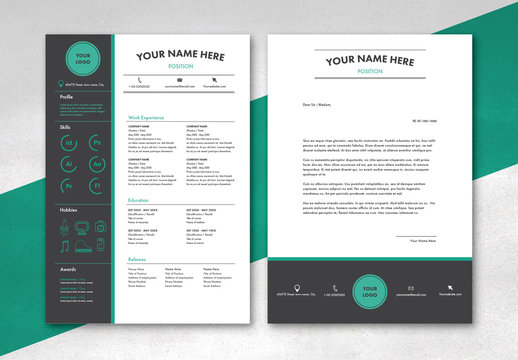 Teal and Gray CV and Cover Letter