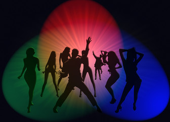 Obraz na płótnie Canvas Personas bailando, focos, grupo, gente, baile, bailando, mujer, hombre, ilustración