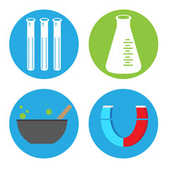 Set of science icons on buttons, Vector illustration