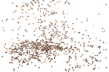 Chia seeds isolated on white background, top view