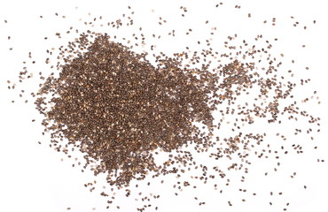 Chia seeds isolated on white background, top view