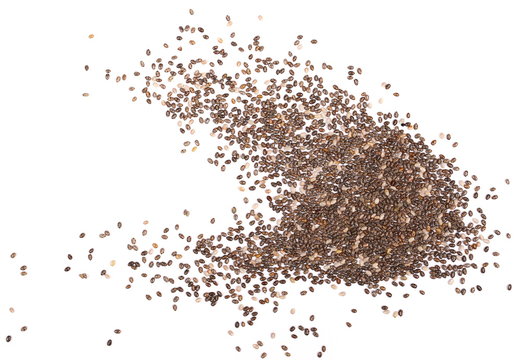 Chia seeds isolated on white background, top view