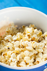 Closeup macro popcorns in the bowl for snack