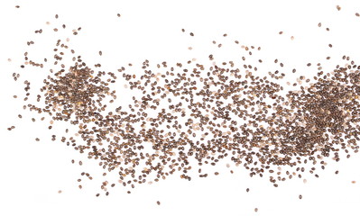Chia seeds isolated on white background, top view