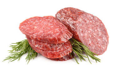 Salami on white background