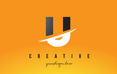 U Letter Modern Logo Design with Yellow Background and Swoosh. © twindesigner