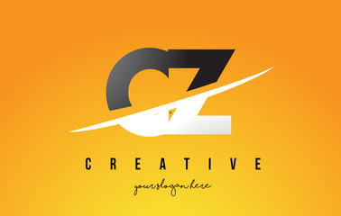 CZ C Z Letter Modern Logo Design with Yellow Background and Swoosh.