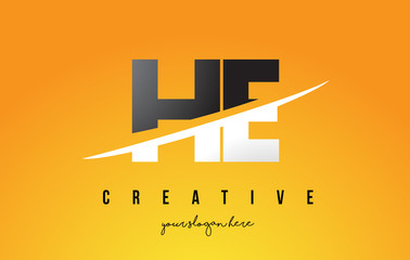 HE H E Letter Modern Logo Design with Yellow Background and Swoosh.