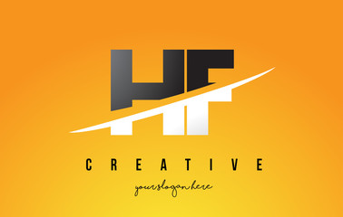 HF H F Letter Modern Logo Design with Yellow Background and Swoosh.