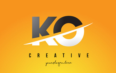 KO K O Letter Modern Logo Design with Yellow Background and Swoosh. - obrazy, fototapety, plakaty
