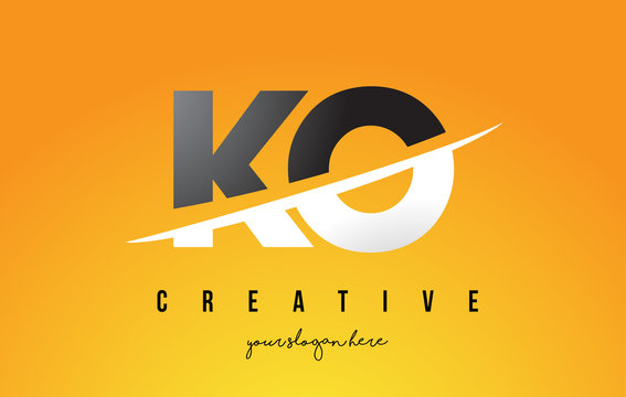 KO K O Letter Modern Logo Design with Yellow Background and Swoosh.