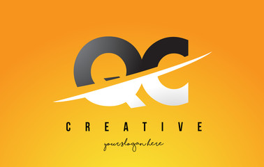 Fototapeta premium QC Q C Letter Modern Logo Design with Yellow Background and Swoosh.