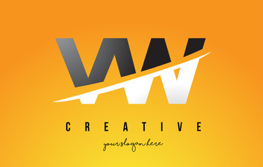 V W Letter Modern Logo Design with Yellow Background and Swoosh. - obrazy, fototapety, plakaty