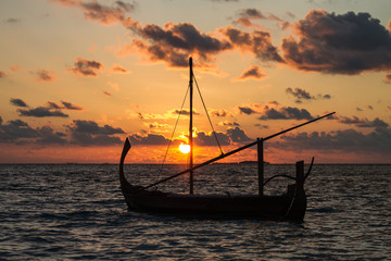 Sunset behind the Sail Boat, Maldives
