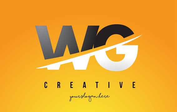 WG W G Letter Modern Logo Design with Yellow Background and Swoosh.