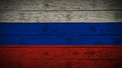Flag of Russia on old wood boards