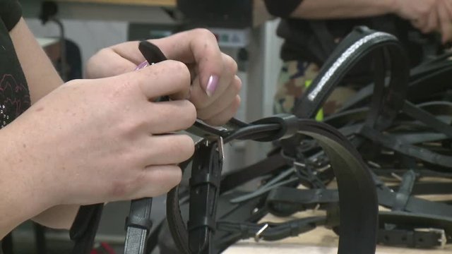 Horse harness manufacturing at the factory