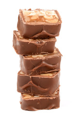 Chocolate with caramel on a white background