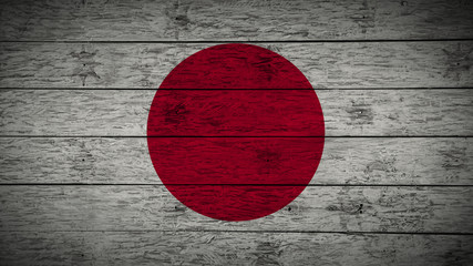 Flag of Japan painted on old wood boards