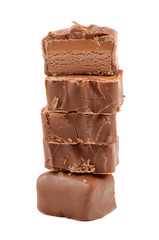 Chocolate with caramel on a white background
