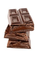 Chocolate with caramel on a white background