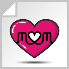 Pink heart-holiday icons for mother's day or for birthday. Vector Isolated flat colorful illustration.
